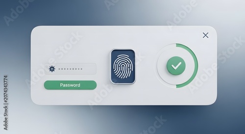 Biometric authentication interface with fingerprint scan and toggle switch digital security concept