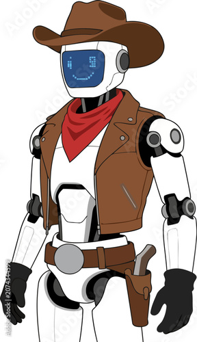Cowboy robot in Western-themed digital art.