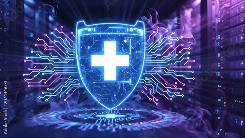 Digital health protection shield, medical data security, healthcare technology innovation and secure strategy
