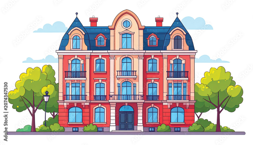 Fototapeta premium Large Red Brick Building with Windows.