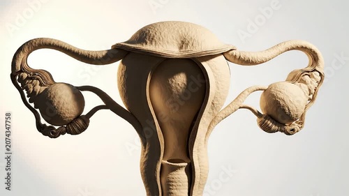 Detailed 3D Anatomical Model Of A Uterus With Papercraft Aesthetic Displayed Against A Solid Background For Educational And Medical Use