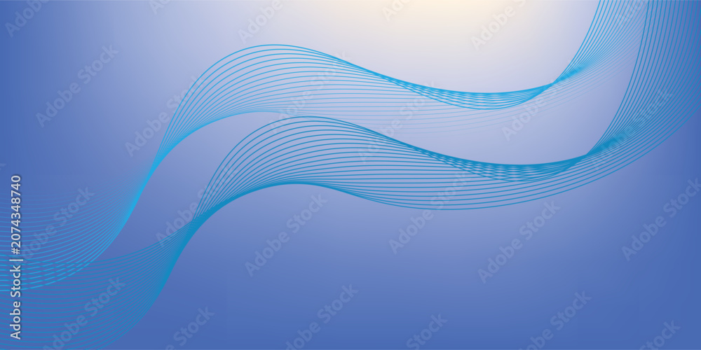 Fototapeta premium Abstract blue gradient vector background with dynamic cyan wavy lines pattern for modern corporate business banner creative digital technology presentation backdrop template