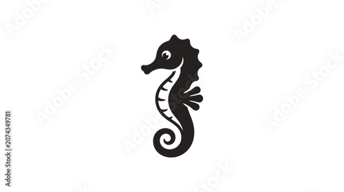 Foto Black silhouette of a seahorse swimming.