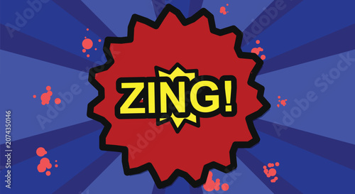 Εκτύπωση καμβά Zing comic book explosion word with splatter effects and radial background