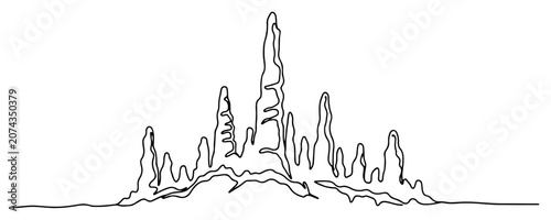 Tableau sur toile Stalactites and stalagmites in cave continuous line drawing, underground cavern