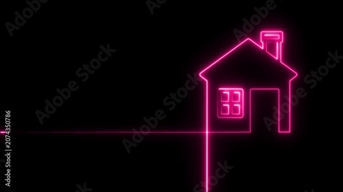 Abstract neon home icon animation, 4k video