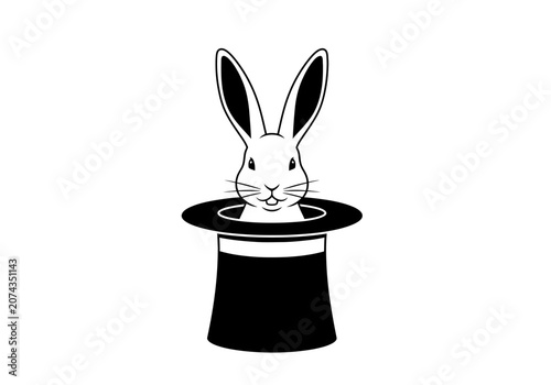 White rabbit emerging from a black magician top hat