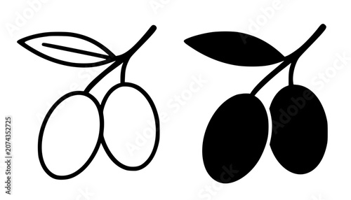Foto Olive minimalist icon, in outline and silhouette design for food theme