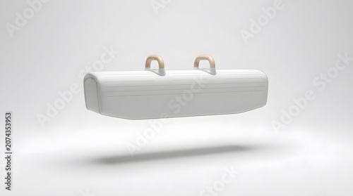 White Suitcase Floating Above Cloudy Ground in Studio