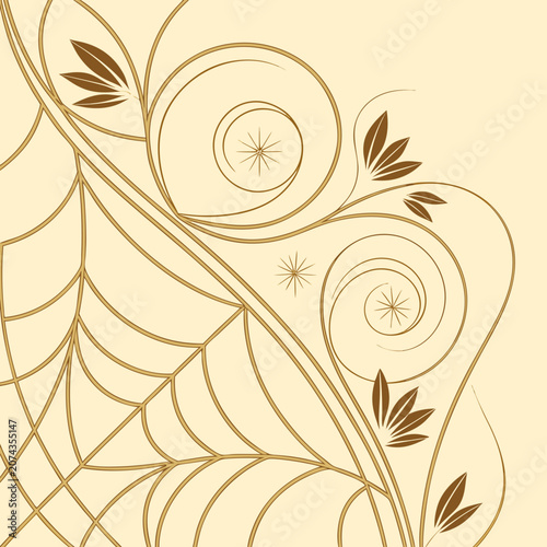 Cuadro en lienzo Abstract floral design with leaves and swirls in gold and brown abstract decorat