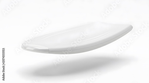 Sleek White Wireless Earbud Case Floating in Negative Space