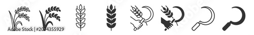 Foto wheat and sickle icons set, agriculture and farming symbols collection on transp