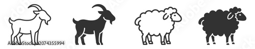 Photography goat and sheep icons set vector illustration on transparent background