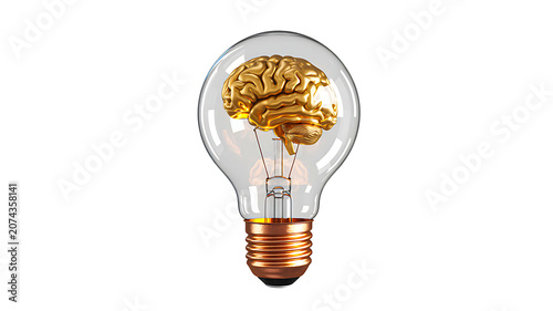 Creative brain inside light bulb innovation concept isolated on transparent background