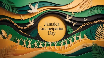 Jamaica emancipation day illustration with people celebrating