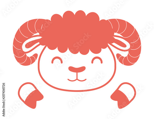 2027 Chinese zodiac sign, cute ram, sheep, lamb face illustration isolated. K...