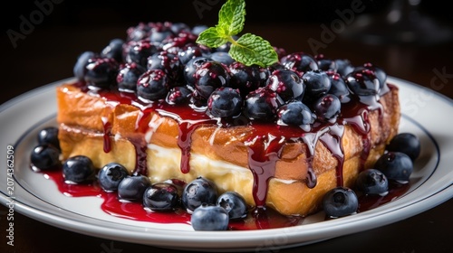 Sweet Indulgence  A delectable, layered dessert with whipped cream, juicy blueberries, and a rich berry sauce, a sweet symphony of flavors.