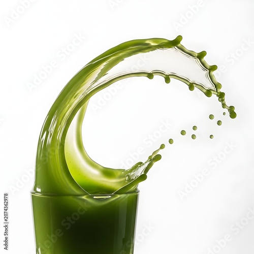 Green juice splash dynamic liquid motion in studio lighting