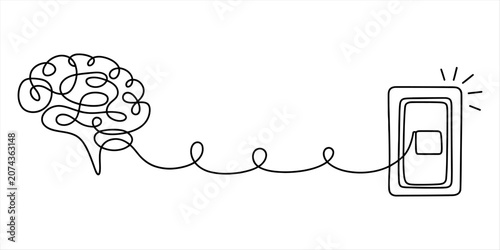 Canvastavla Continuous line drawing of a human brain connected to a light switch representin