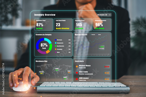 Принти на полотні Visualize AI-powered inventory optimization with data analytics, charts, and forecasting tools for enhanced supply chain efficiency