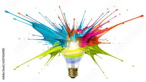 Creative light bulb with colorful paint splash representing innovation and imagination