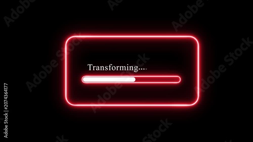Neon red glowing transforming progress bar interface animation for digital loading screens, software processing tasks, data uploading, system updates, and futuristic user experience
