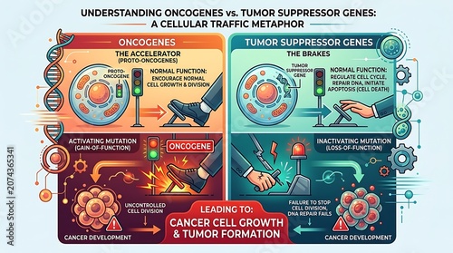 Oncogenes vs tumor suppressor genes cellular traffic metaphor