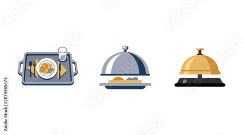 Hotel service icons: room service, dining and reception bell