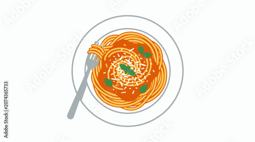 Vector illustration of a plate of spaghetti with tomato sauce.