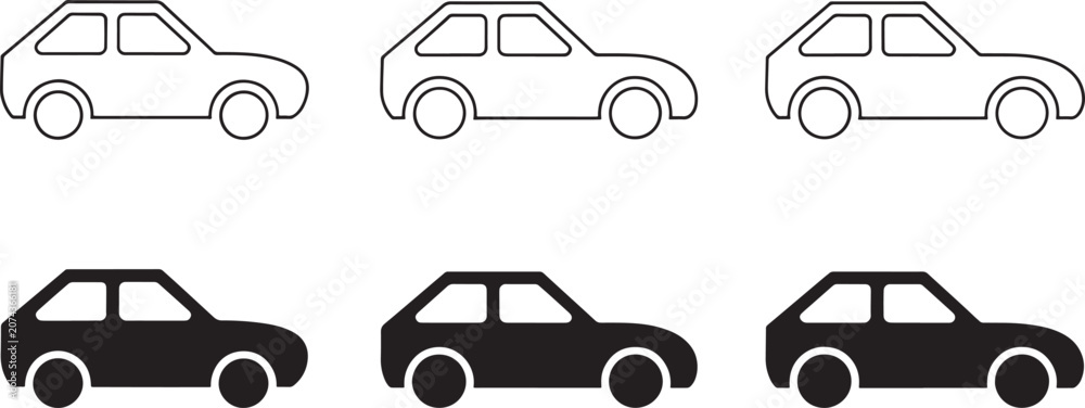 Naklejka premium Compact car silhouette icon collection for transportation and mobility design