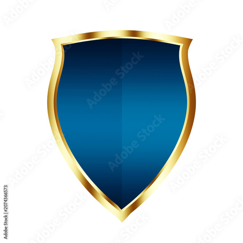 Blue gold luxury curve shield shape objects isolated on white background