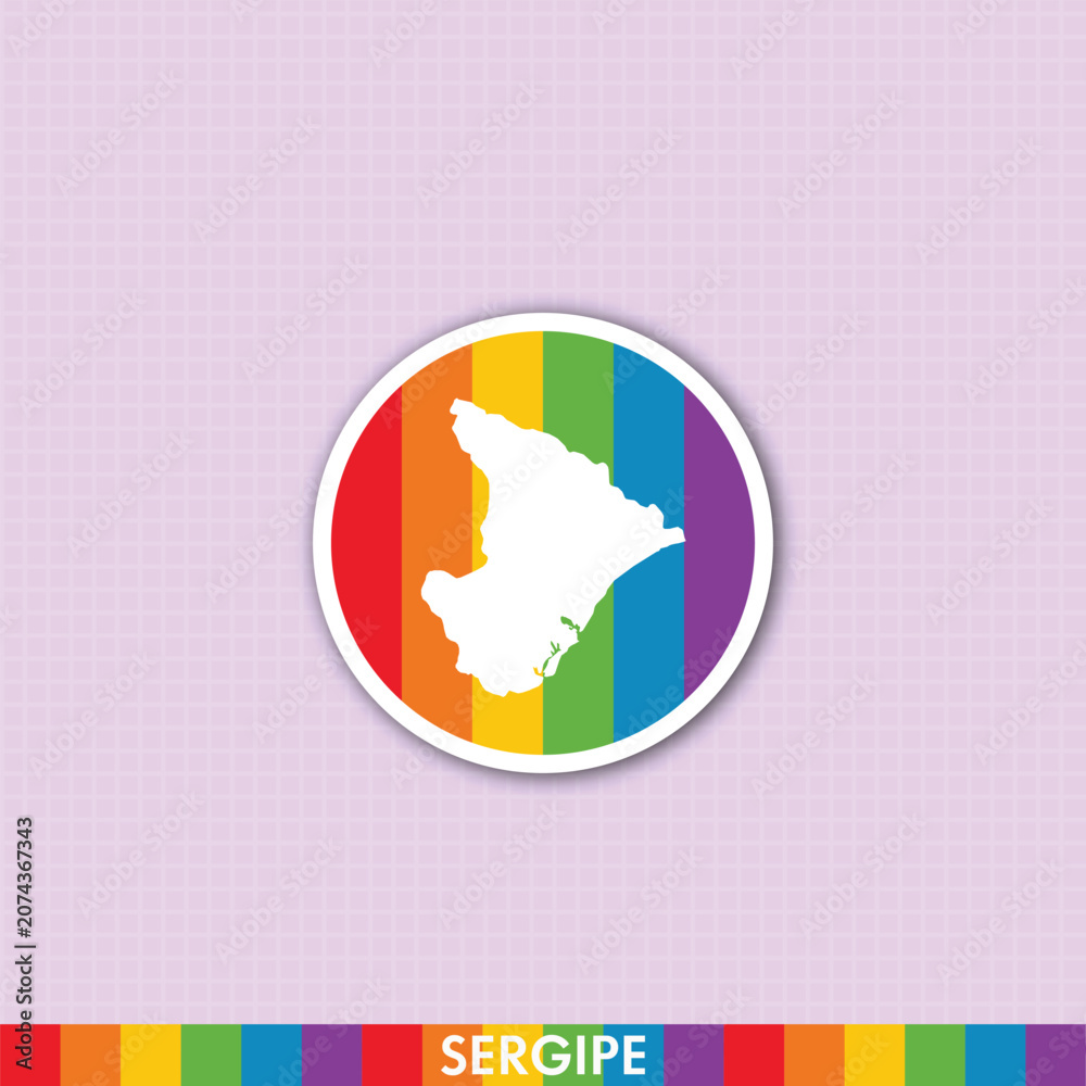 Fototapeta premium Vibrant pride rainbow sticker with Sergipe state silhouette. Ideal for LGBTQ+ themed art, merchandise, prints and creative digital design.