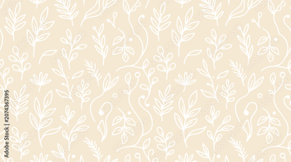 Fototapeta premium A hand drawn leaf pattern design on a cream colored background texture