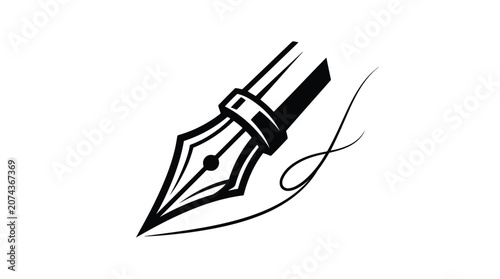 Black fountain pen nib with ink stroke