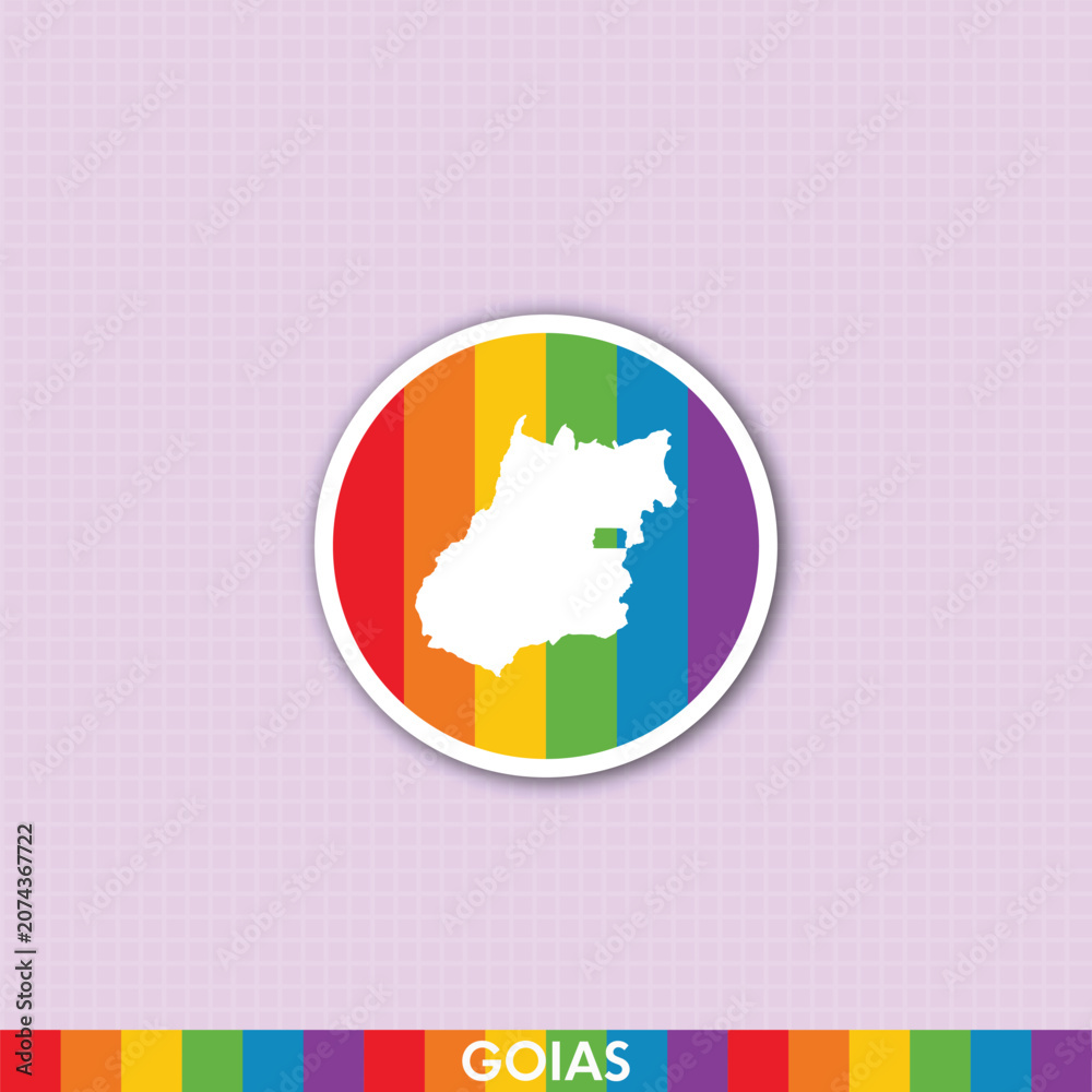 Fototapeta premium Colorful rainbow pride sticker featuring Goiás state map shape. Perfect for LGBTQ+ designs, stationery, prints and digital art projects.