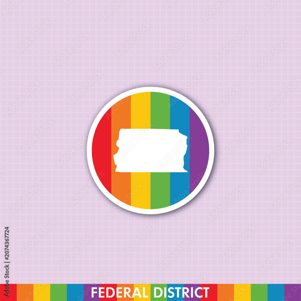 Naklejka premium Bold pride rainbow sticker featuring Distrito Federal map shape. Great for LGBTQ+ themed prints, cards, merchandise and digital design.