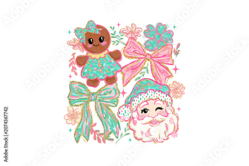 Pastel Santa Gingerbread Coquette Bow Sublimation Design