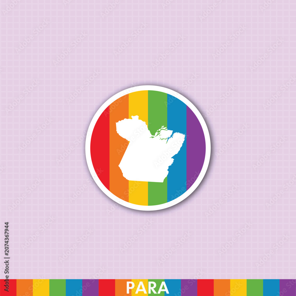 Naklejka premium Vibrant rainbow pride sticker with Pará state silhouette. Ideal for LGBTQ+ art, creative prints, stationery and digital design projects.