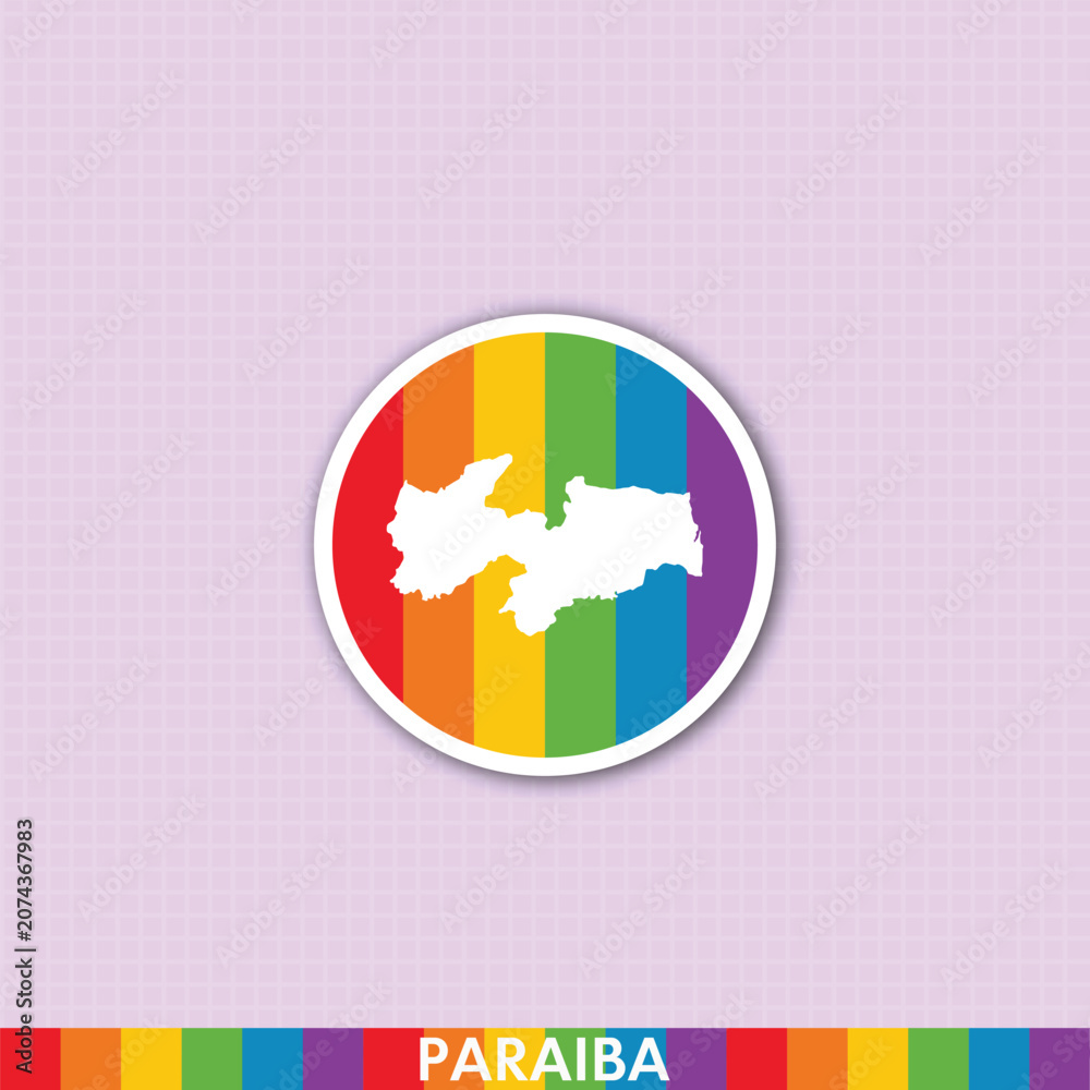 Fototapeta premium Bold pride rainbow sticker featuring Paraíba state map shape. Perfect for LGBTQ+ themed prints, cards, merchandise and digital design.