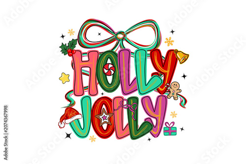 Wavy Holly Jolly Coquette Bow Sublimation Design