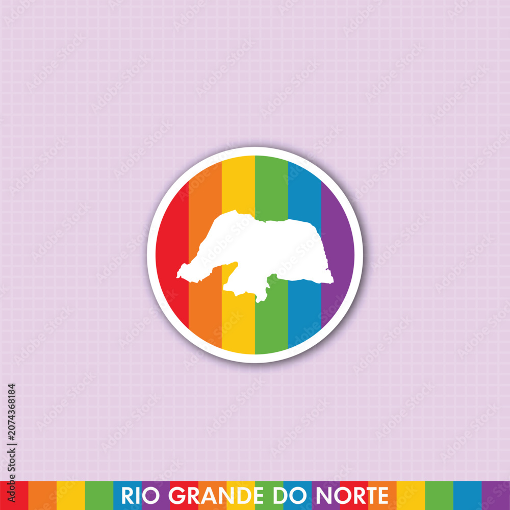 Naklejka premium Rainbow pride sticker with Rio Grande do Norte state silhouette. Ideal for LGBTQ+ art, creative prints, merchandise and digital projects.