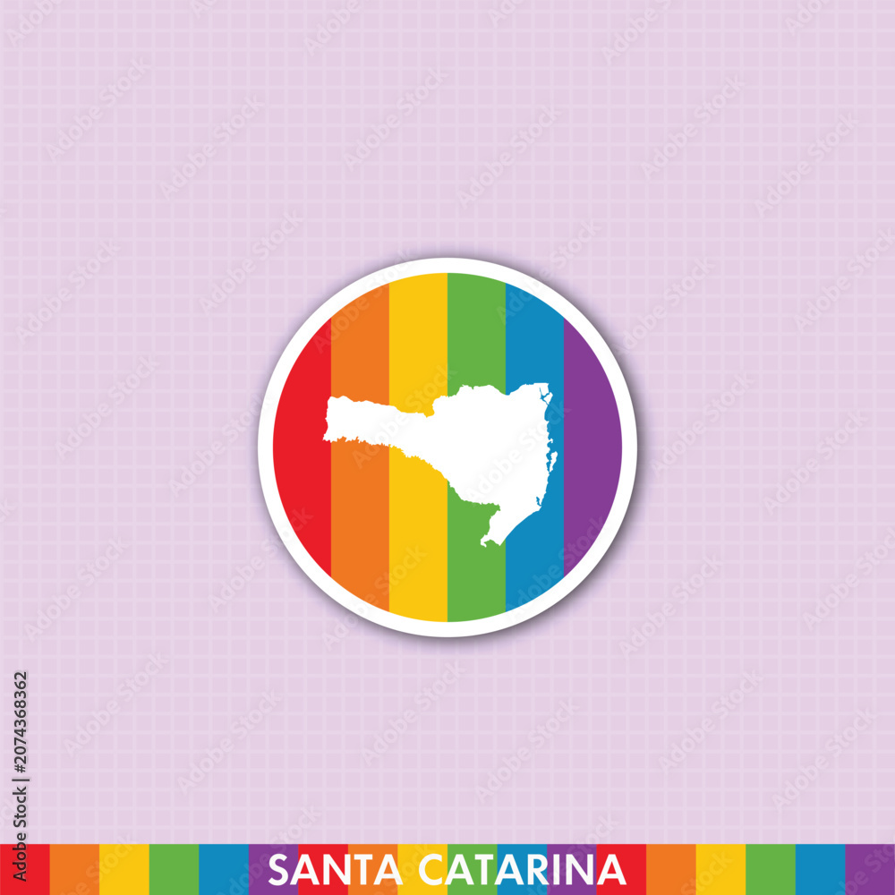 Fototapeta premium Rainbow pride sticker with Santa Catarina state silhouette. Perfect for LGBTQ+ prints, cards, merchandise and creative digital projects.