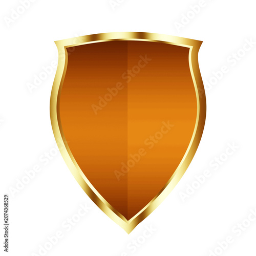 Orange gold luxury curve shield shape objects isolated on white background