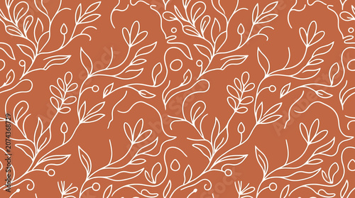 Quadro su tela An artistic hand drawn leaf pattern illustration on an orange background