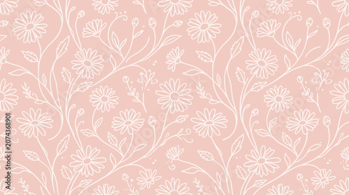 Photos A delicate hand drawn leaf pattern adorns a soft pink floral wallpaper design