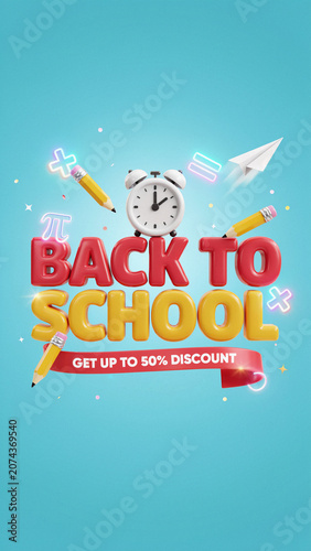 Back to school 3d render promotional isolated on white png product cutout clipping path ad social media download product banner template event festive festival 2026 2027 2028