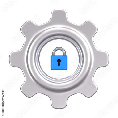 3D Gear with Padlock for Security Settings and Data Protection