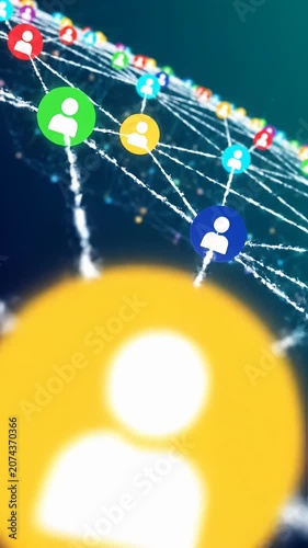 Global social network connection nodes and digital data links.