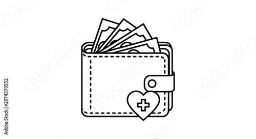Wallet with money and medical heart icon