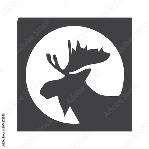 Silhouette of a Moose Head in Profile with Antlers on Gray Background